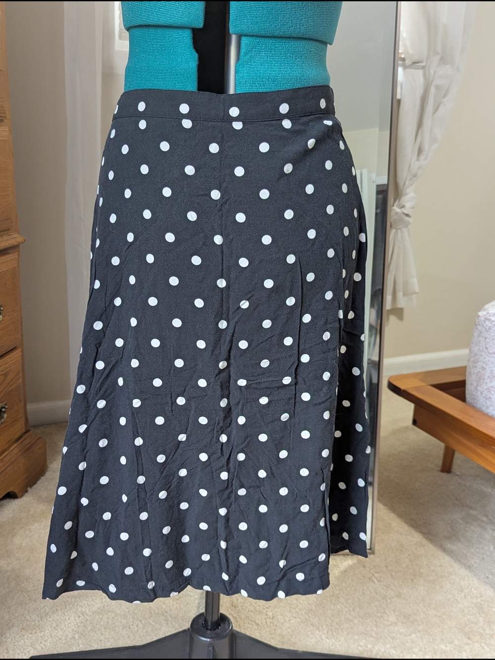 Old Navy Black Skirt with White Polka Dots - A-Line